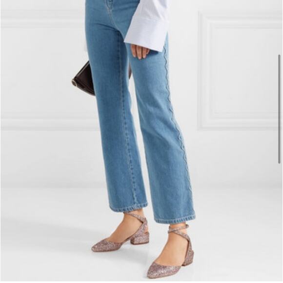 Jimmy Choo Vicky Coarse Glitter Rose Gold Ankle Wrap Ballet Pumps 38.5 - Picture 2 of 9